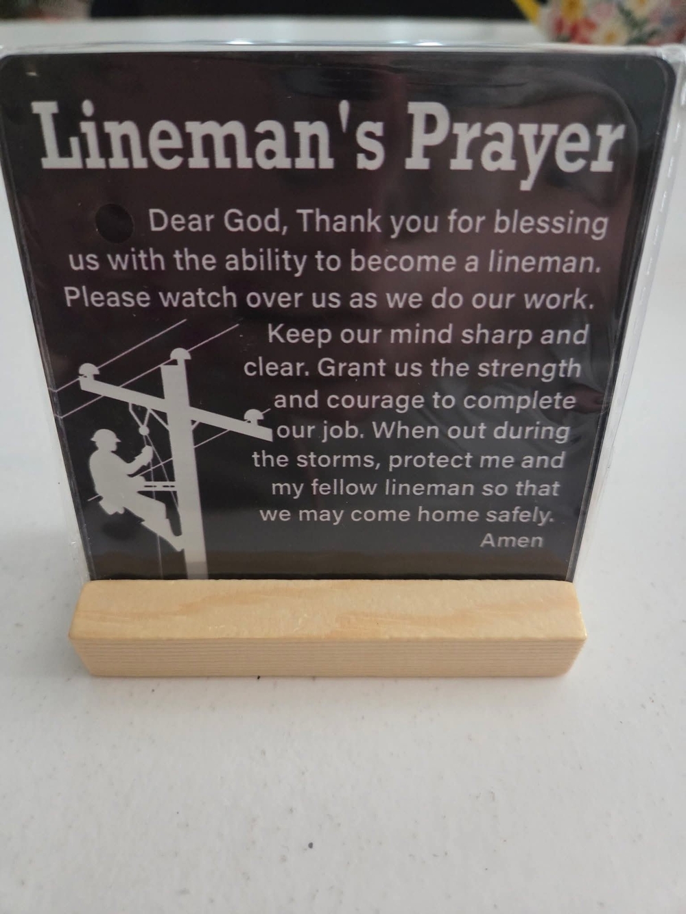 Lineman's Prayer Plaque with Wooden Stand - Keepsake